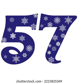 Snowflake Number Fifty Seven Vector Illustration. Number 57 With Snowflakes. Number With A Pattern From Snowflakes
