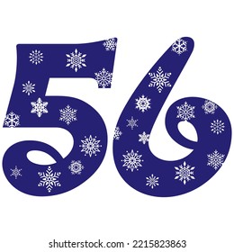 Snowflake Number Fifty Six Vector Illustration. Number 56 With Snowflakes. Number With A Pattern From Snowflakes
