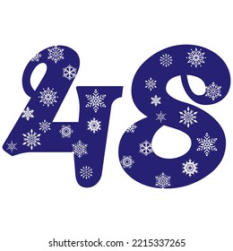 Snowflake Number Forty Eight Vector Illustration. Number 48 With Snowflakes. Number With A Pattern From Snowflakes
