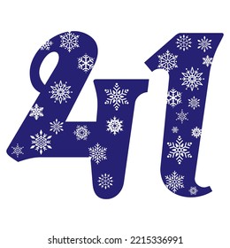 Ilustración de un vector número 40 de copo de nieve. Número 41 Con Copos De Nieve. Número Con Un Patrón De Copos De Nieve
