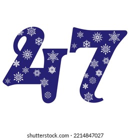 Snowflake Number Forty Seven Vector Illustration. Number 47 With Snowflakes. Number With A Pattern From Snowflakes
