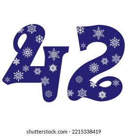 Schneeflocke Nummer 42 Vektorgrafik. Nummer 42 mit Schneeflocken. Nummer mit einem Muster aus Schneeflocken

