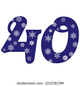 Snowflake Number Forty Vector Illustration. Number 40 With Snowflakes. Number With A Pattern From Snowflakes
