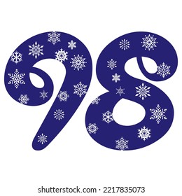 Snowflake Number Ninety Eight Vector Illustration. Number 98 With Snowflakes. Number With A Pattern From Snowflakes
