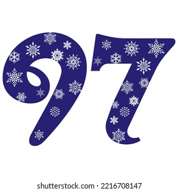 Snowflake Number Ninety Seven Vector Illustration. Number 97 With Snowflakes. Number With A Pattern From Snowflakes
