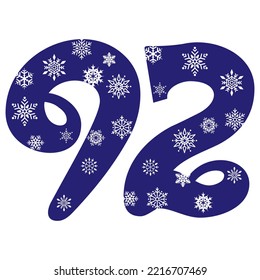 Snowflake Number Ninety Two Vector Illustration. Number 92 With Snowflakes. Number With A Pattern From Snowflakes
