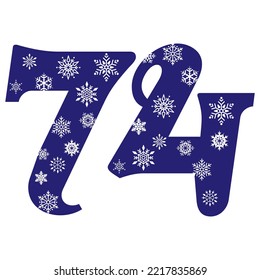 Snowflake Number Seventy Four Vector Illustration. Number 74 With Snowflakes. Number With A Pattern From Snowflakes
