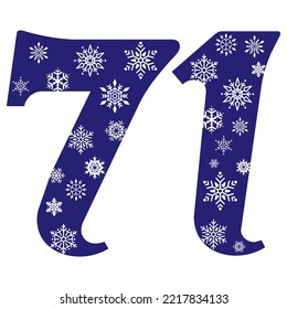 Snowflake Number Seventy One Vector Illustration. Number 71 With Snowflakes. Number With A Pattern From Snowflakes
