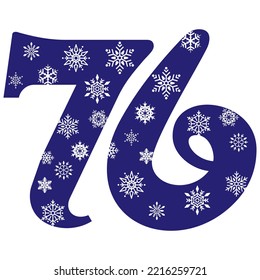 Snowflake Number Seventy Six Vector Illustration. Number 76 With Snowflakes. Number With A Pattern From Snowflakes
