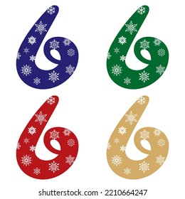Snowflake Number Six Vector Illustration. Number 6 With Snowflakes. Number With A Pattern From Snowflakes
