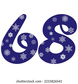Snowflake Number Sixty Eight Vector Illustration. Number 68 With Snowflakes. Number With A Pattern From Snowflakes
