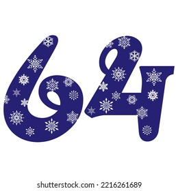 Snowflake Number Sixty Four Vector Illustration. Number 64 With Snowflakes. Number With A Pattern From Snowflakes
