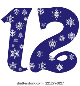 Snowflake Number Twelve Vector Illustration. Number 12 With Snowflakes. Number With A Pattern From Snowflakes
