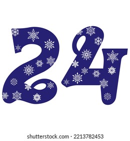 Snowflake Number Twenty Four Vector Illustration. Number 24 With Snowflakes. Number With A Pattern From Snowflakes
