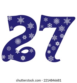 Snowflake Number Twenty Seven Vector Illustration. Number 27 With Snowflakes. Number With A Pattern From Snowflakes
