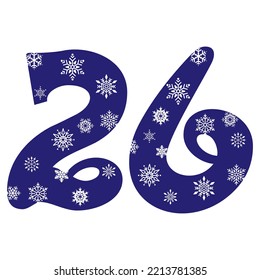 Snowflake Number Twenty Six Vector Illustration. Number 26 With Snowflakes. Number With A Pattern From Snowflakes
