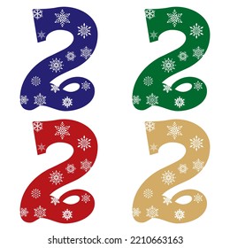 Snowflake Number Two Vector Illustration. Number 2 With Snowflakes. Number With A Pattern From Snowflakes
