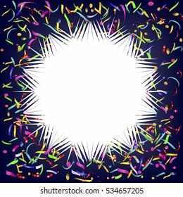 snowflake on a background of confetti and streamers