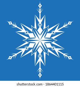 Snowflake on blue background. Beautiful nature object.