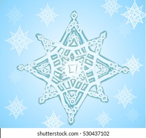 Snowflake on a blue background in cartoon style