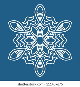 Snowflake on a blue background, Ornamental round seamless lace pattern, element for design, vector illustration