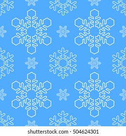 Snowflake on Blue Background Seamless Pattern Vector Illustration