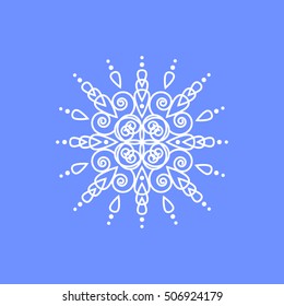 Snowflake on blue background for winter invitation card, vector logo icon template. Merry christmas, new year.