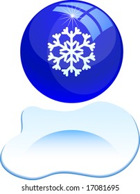 Copo de nieve con bola azul. Ilustración vectorial.