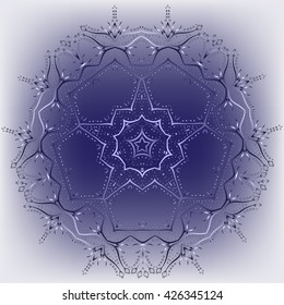 Snowflake on glass. Symmetric pattern in background with mesh
