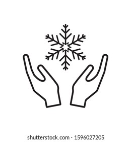snowflake on hand  icon, vector, flat design 