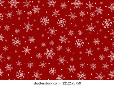 Snowflake on red background for Merry Christmas and Happy New Year. Welcome winter  with falling snow. Vector illustration 