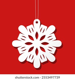 Snowflake on a red background. Vector illustration.