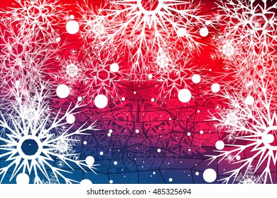 snowflake on red, blue background. Christmas vector pattern design for geeting card, wallpaper, backdrop.