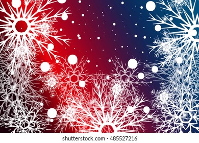 snowflake on red, blue background. Christmas vector pattern design for greeting card, wallpaper, backdrop.