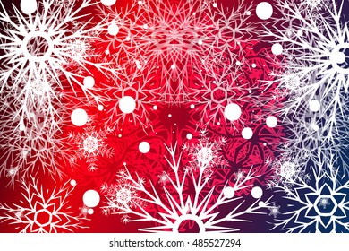 snowflake on red, blue background. Christmas vector pattern design for greeting card, wallpaper, backdrop.
