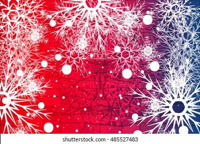 snowflake on red, blue background. Christmas vector pattern design for greeting card, wallpaper, backdrop.