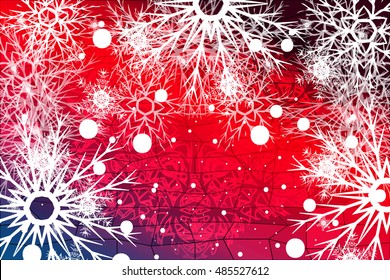 snowflake on red, blue background. Christmas vector pattern design for greeting card, wallpaper, backdrop.