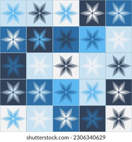Copo de nieve sobre fondo azul cuadrado patrón sin fisuras para textiles. Ilustración vectorial navidad decoración nieve hielo cristalino