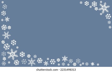 Snowflake on winter gray sky background. Christmas vector pattern design for frame.