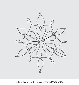 Snowflake vector de arte de una línea. Dibujo continuo de copos de nieve, tema de vacaciones de invierno. Feliz Año Nuevo y Feliz Navidad