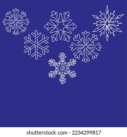 Snowflake one line art vector. Continuous line drawing set of snowflakes, winter holidays theme. Happy New Year and Merry Christmas