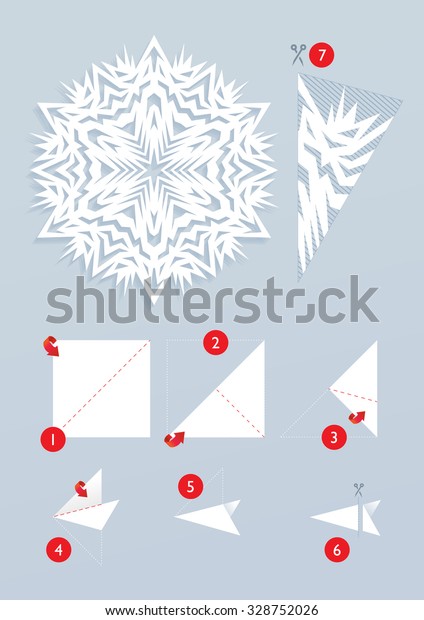 Snowflake Origami Tutorial How Cut Beautiful Stock Vector