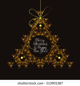 snowflake ornament gold thread with congratulations with Christmas and New Year.