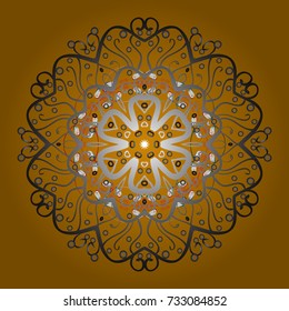 Snowflake ornament illustration, object. Snowflake ornament isolated. Snowflake ornament on a yellow, gray and brown colors.