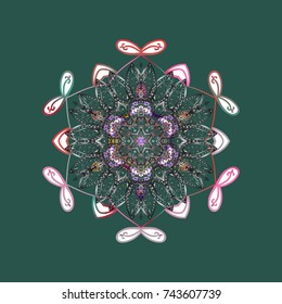 Snowflake ornament isolated. Snowflake ornament on a green, gray and white colors. Snowflake ornament object. Vector illustration.