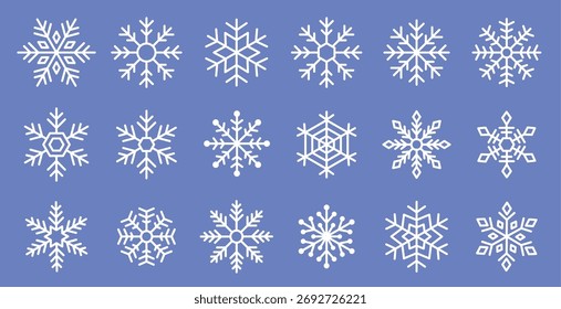 Conjunto de material de ornamento de floco de neve. Inverno, Gelo, Ícones Vetoriais, Coleção de Símbolos