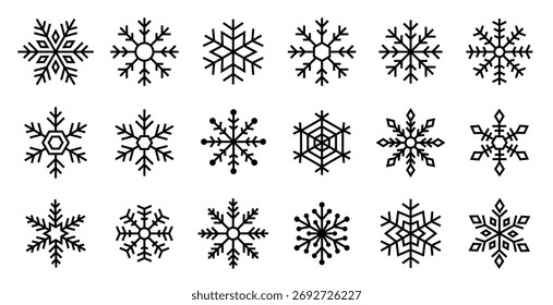 Schneeflocke Ornament Material Set. Winter, Eis, Vektorsymbole, Symbolsammlung