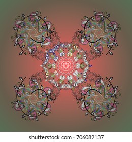 Snowflake ornament object. Mandala isolated. Snowflake ornament on a pink background. Snowflake ornament Vector illustration.