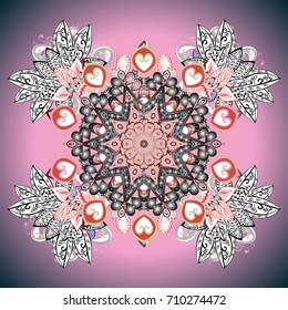 Snowflake ornament object. Mandala isolated. Snowflake ornament on a pink background. Snowflake ornament Vector illustration.