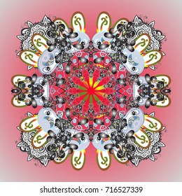 Snowflake ornament object. Mandala isolated. Snowflake ornament on a pink background. Snowflake ornament Vector illustration.